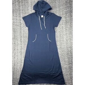 AVON Intimates Hooded Knit Terry Lounger Women's M Navy Blue Short Sleeve NEW